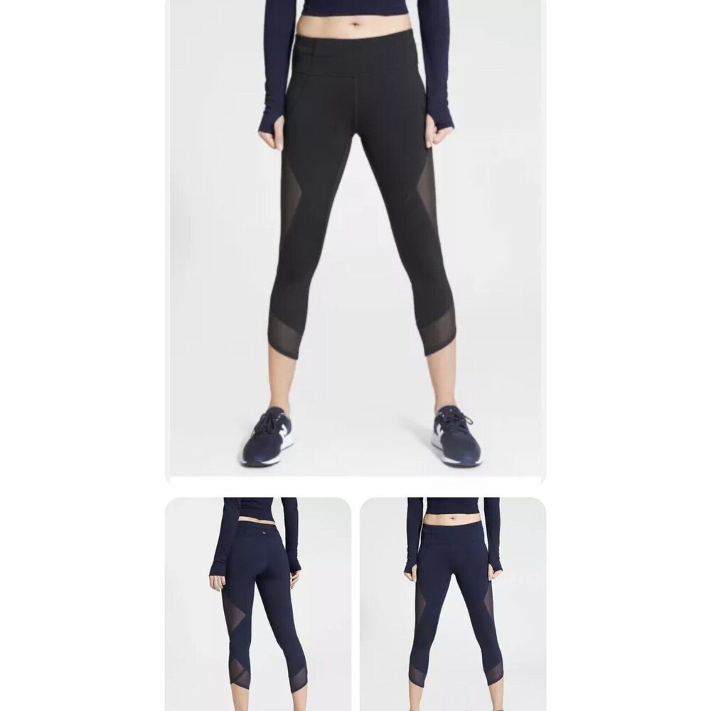 Athleta Aura Sonar Capri Leggings Black sz XS Mesh Yoga Running Athletic Pants